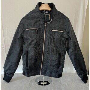 Kaporal Jeans Washed Black Denim Moto Jacket Full Zip Graphic Small